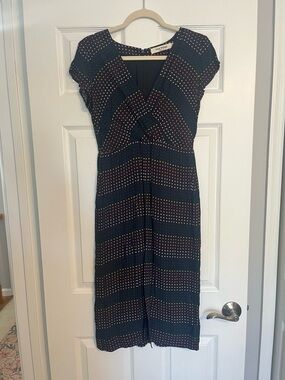 Nice Things Paloma S. Navy Polka-Dot Midi Dress